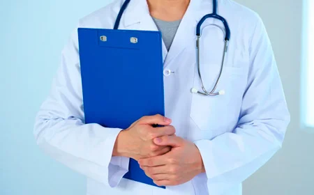 Врач стоит с папкой